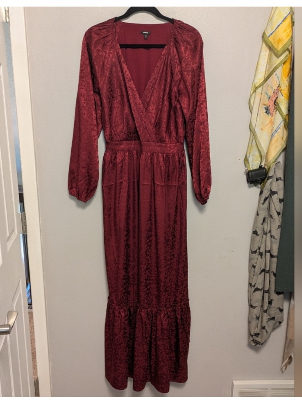 Express Red Jacquard Faux Satin Maxi Dress